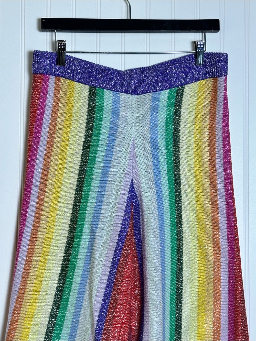 Lovers + Friends Rainbow Striped Wide-Leg Knit Pants Metalic Cropped - Picture 4 of 7